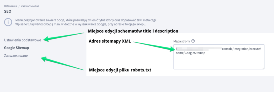 Rysunek 3: W zakładce SEO w Shoper możemy edytować: title, description, sitemap.xml oraz robots.txt.