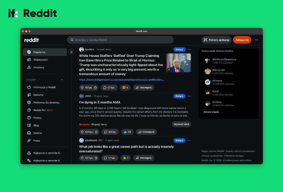 Reddit.com - jedna z największych witryn opartych o UGC