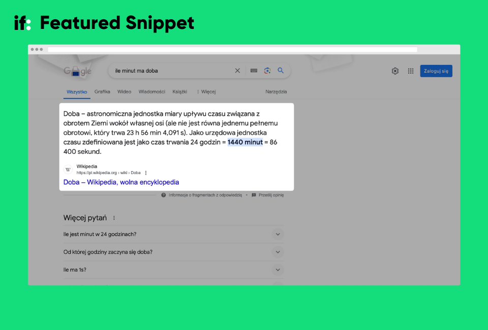 Przykład Featured Snippet w wynikach wyszukiwania Google