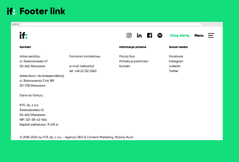 Przykład stopki na stronie internetowej IF.PL