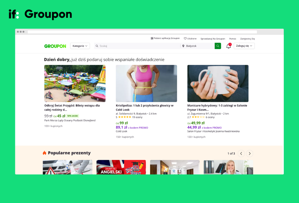 Zrzut ekranu serwisu Groupon